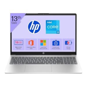 HP 15 Consumer Series Laptop, Intel Core i3-1315U (13th Gen) 16GB DDR4 RAM,512GB NVMe SSD/ 15.6'' FHD Anti-Glare, Micro-Edge, Win11, M365 Basic(1yr)* Office24, Silver,1.59kg, FHD Camera-15-fd0668TU