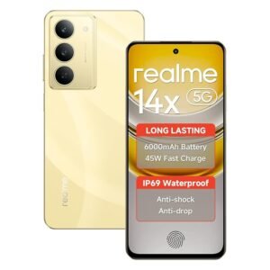 realme 14X Smartphone 5G 6GB RAM 128GB ROM 6.67" HD+ Display 120Hz 45W SuperVOOC Charge IP69 Waterproof 50MP Camera Support Fingerprint GPS WiFi Bluetooth (Gold)