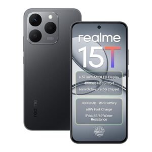 realme 15T 5G Smartphone 256GB ROM 8GB RAM 7000mAh Battery 6.57 inch 120Hz AMOLED Display 60W Fast Charge, IP69 Water Resistance Support Fingerprint GPS Bluetooth Dual Stereo Speakers (Suit Titanium)