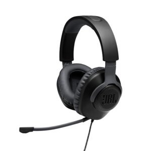 JBL Quantum 100 Wired Over Ear Gaming Headphones with Mic, 40mm Realistic Dynamic Drivers, Detachable Boom Mic, 1kHz Sensitivity, Memory Foam Cushioning, PC/Mobile/PS/Xbox/Nintendo/VR Compatible-Black