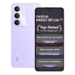 realme NARZO 80 Lite 5G (Crystal Purple, 4GB+128GB) | 6000mAh Long-Lasting Battery | MediaTek Dimensity 6300 5G | AI Assist | IP64 Rated Water & Dust Resistance | Military-Grade Durability