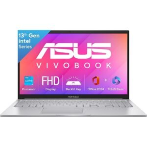 ASUS Vivobook 15, Intel Core i3 13th Gen 1315U, 8GB RAM, 512GB SSD, FHD 15.6", Windows 11, Office Home 2024, Cool Silver, 1.7Kg, X1504VA-NJ3320WS, Intel UHD iGPU, M365 Basic (1Year)* Laptop